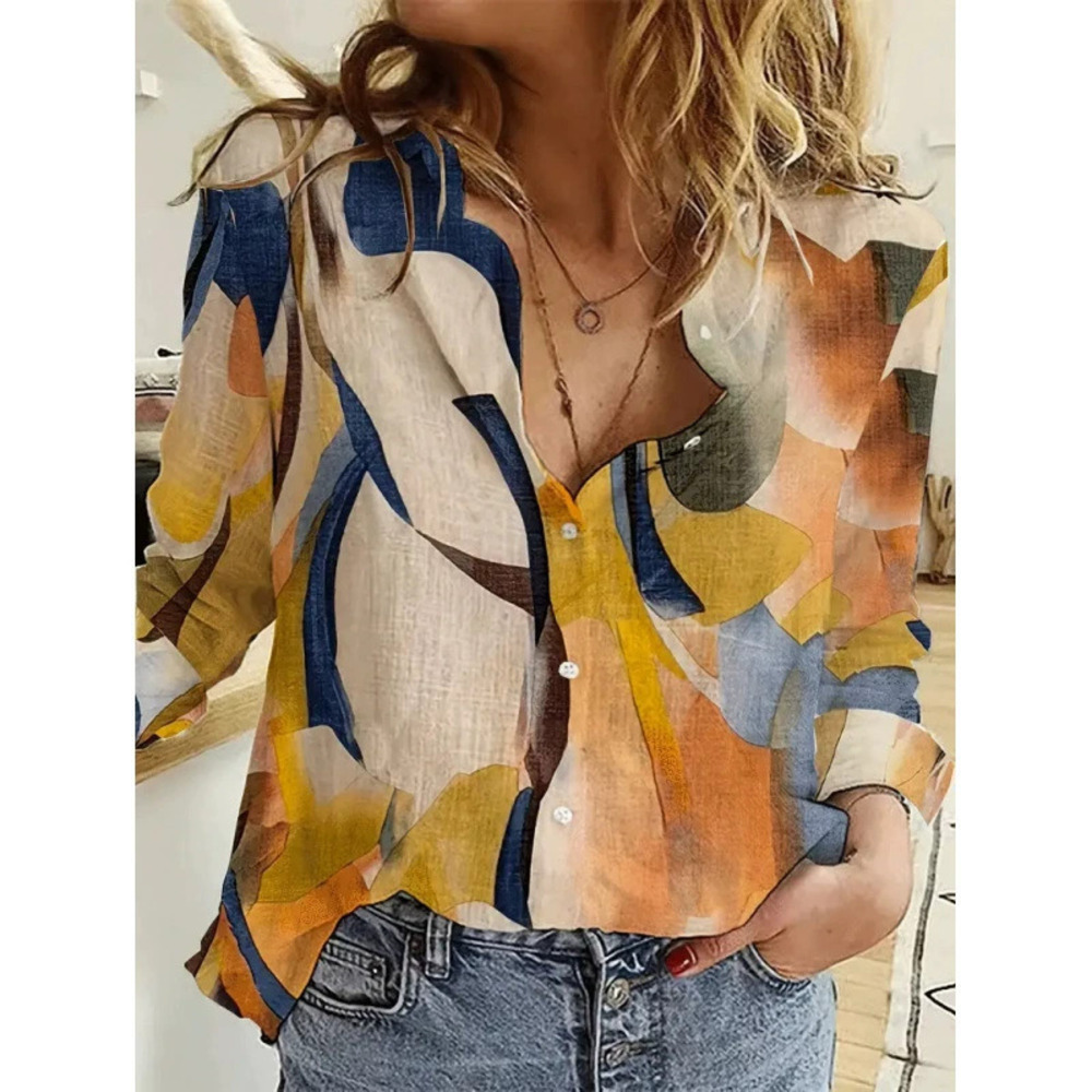ZARA Womens Loose Digital Print Lantern Long Sleeve Shirt